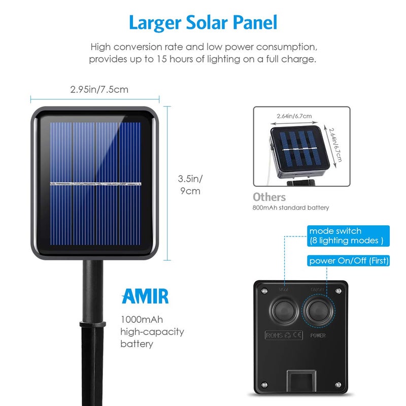 AMIR Upgraded LED Strip Lights, 90 LED 9.84ft Flexible Solar Strip Lights, 8 Lighting Modes, Waterproof for Patio, Garden, Home, Wedding, Courtyard (Warm White) - Image 3